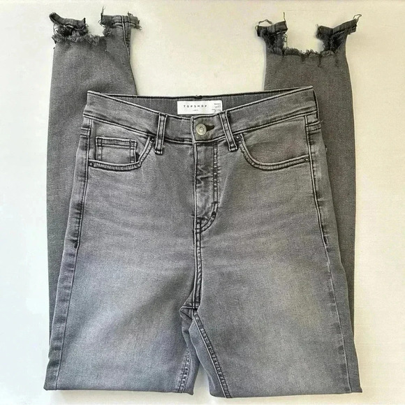 Topshop Jamie High  Rise Skinny Jeans Jagged Hem Cropped Ankle Grey Size 26 - Picture 15 of 15